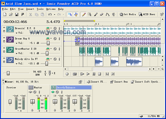 Sonic Foundry ACID Pro 4.0 Demo Interface